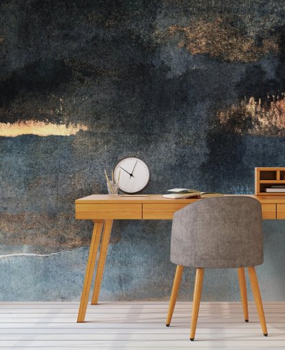 blue and gold customisable concrete wallpaper mural called Rain with Sun by Elizabeth Fredriksson for bedroom or bathroom blue and gold customisable concrete wallpaper mural called Rain with Sun by Elizabeth Fredriksson for bedroom or bathroom