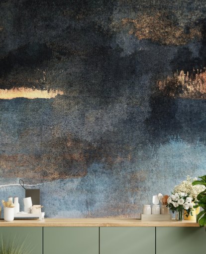 blue and gold customisable concrete wallpaper mural called Rain with Sun by Elizabeth Fredriksson for bedroom or bathroom blue and gold customisable concrete wallpaper mural called Rain with Sun by Elizabeth Fredriksson for bedroom or bathroom