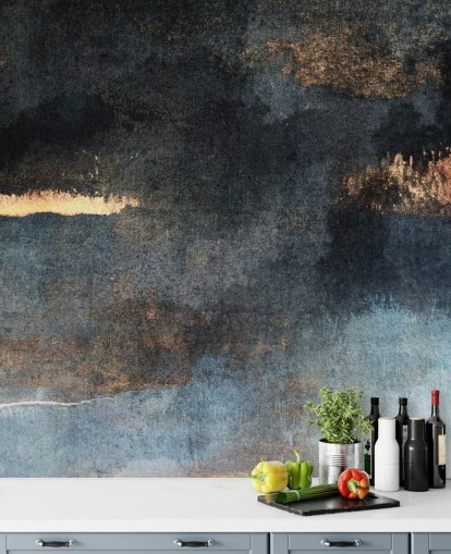 blue and gold customisable concrete wallpaper mural called Rain with Sun by Elizabeth Fredriksson for bedroom or bathroom blue and gold customisable concrete wallpaper mural called Rain with Sun by Elizabeth Fredriksson for bedroom or bathroom