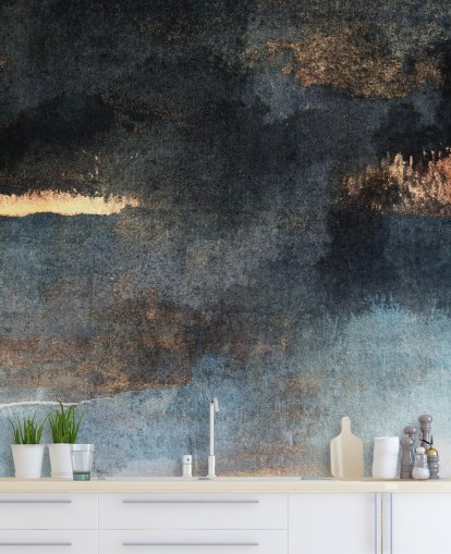 blue and gold customizable concrete wallpaper mural called Rain with Sun by Elizabeth Fredriksson for bedroom or bathroom blue and gold customizable concrete wallpaper mural called Rain with Sun by Elizabeth Fredriksson for bedroom or bathroom