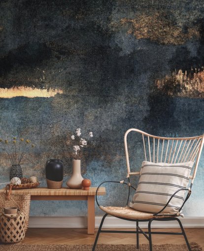 Personalisierbare Betontapete in Blau und Gold mit dem Titel Rain with Sun von Elizabeth Fredriksson für Schlafzimmer oder Badezimmer Personalisierbare Betontapete in Blau und Gold mit dem Titel Rain with Sun von Elizabeth Fredriksson für Schlafzimmer oder Badezimmer