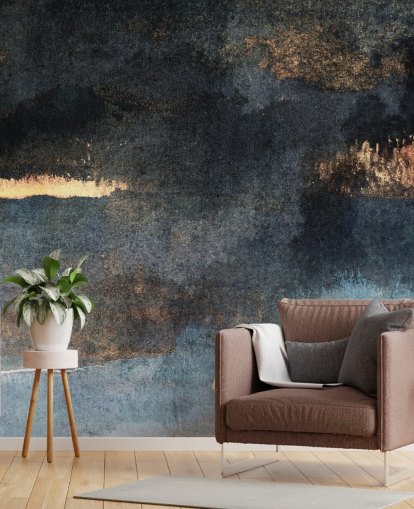 blue and gold customisable concrete wallpaper mural called Rain with Sun by Elizabeth Fredriksson for bedroom or bathroom blue and gold customisable concrete wallpaper mural called Rain with Sun by Elizabeth Fredriksson for bedroom or bathroom