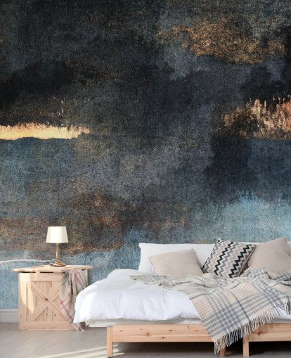 Personalisierbare Betontapete in Blau und Gold mit dem Titel Rain with Sun von Elizabeth Fredriksson für Schlafzimmer oder Badezimmer Personalisierbare Betontapete in Blau und Gold mit dem Titel Rain with Sun von Elizabeth Fredriksson für Schlafzimmer oder Badezimmer