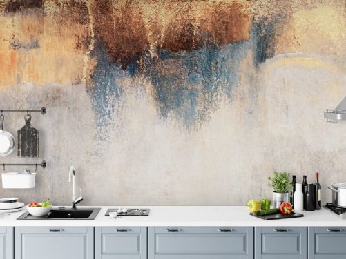 papier peint mural en béton blanc et bleu appelé Storm Ahead par Elizabeth Fredriksson pour chambre ou salle de bain