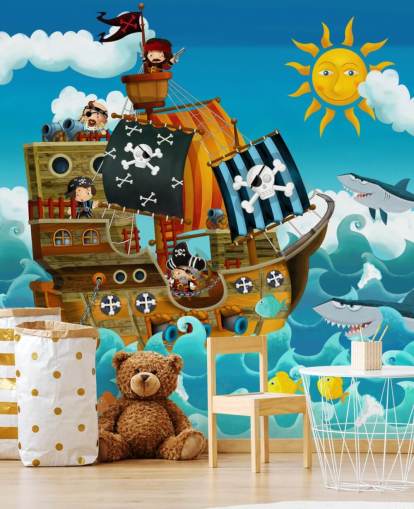 papier peint mural de pirates personnalisé bleu appelé Pirates pour chambre d'enfant papier peint mural de pirates personnalisé bleu appelé Pirates pour chambre d'enfant