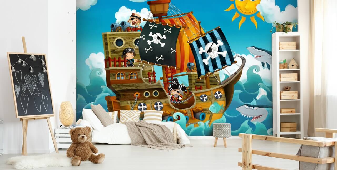 blue custom pirates wallpaper mural called Pirates for child's bedroom