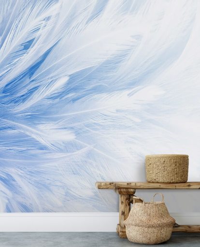 Light Blue Feather Print Mural Light Blue Feather Print Mural