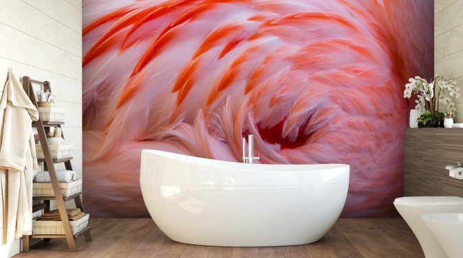 Flamingo Swirl Feather Wallpaper