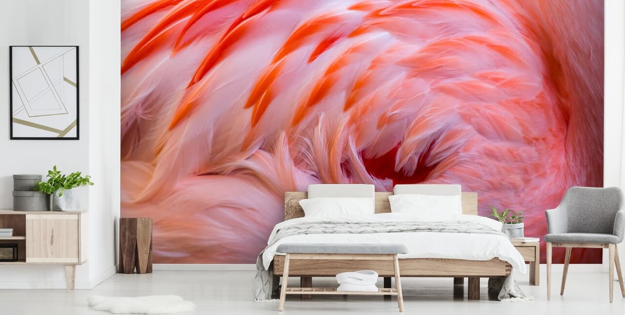 Decorazione murale con volute di fenicotteri