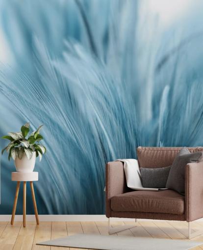 Ash Blue Feather Print Mural Ash Blue Feather Print Mural