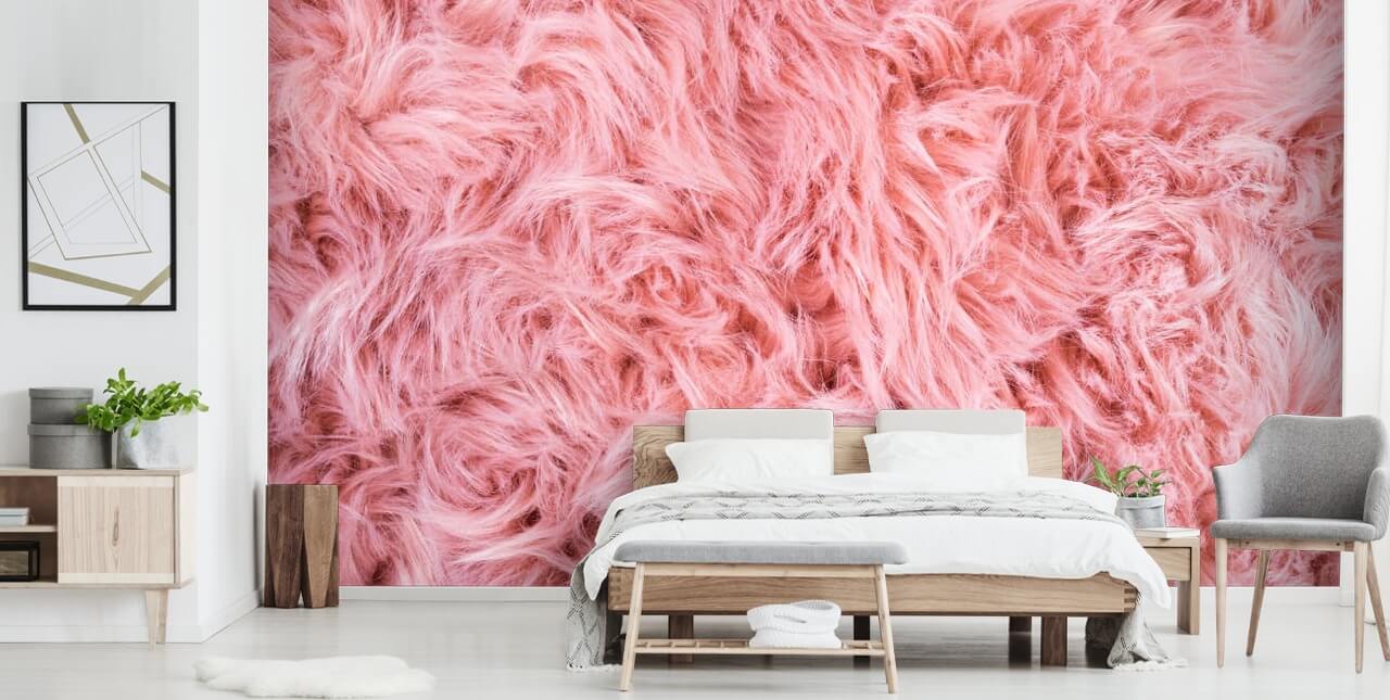 Roze schapenvloerkleed muurschildering