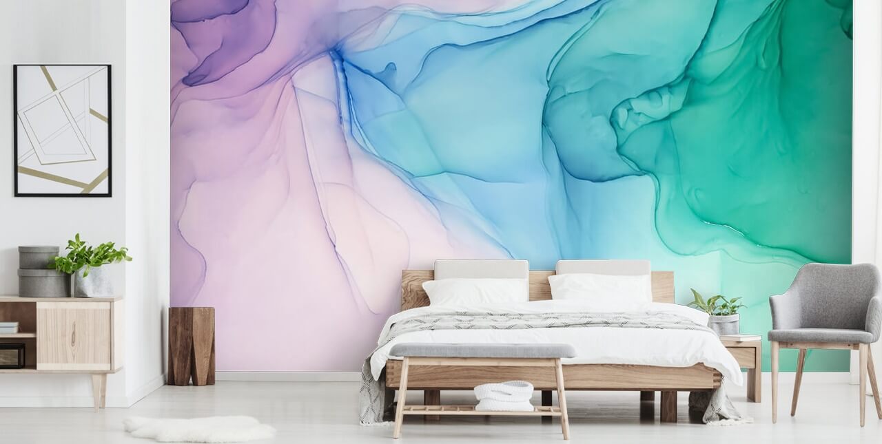 Papel de parede de aquarela azul e verde roxo Papel de parede de aquarela azul e verde roxo