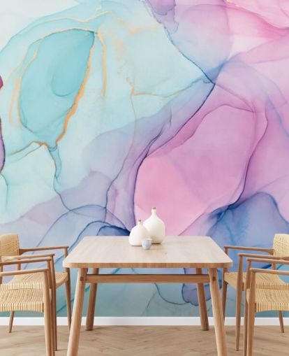 Pastelroze en blauw aquarelbehang Pastelroze en blauw aquarelbehang