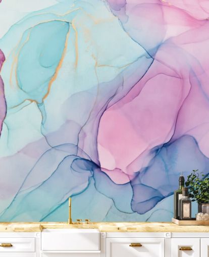 Papel pintado Acuarela rosa y azul pastel Papel pintado Acuarela rosa y azul pastel