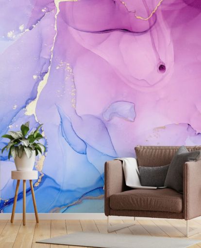 Paarse en blauwe wervelingen aquarelbehang Paarse en blauwe wervelingen aquarelbehang