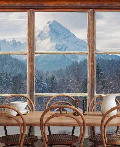 Snowy Mountain Window View Bakgrunn Snowy Mountain Window View Bakgrunn