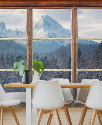 Snowy Mountain Window View Bakgrund Snowy Mountain Window View Bakgrund