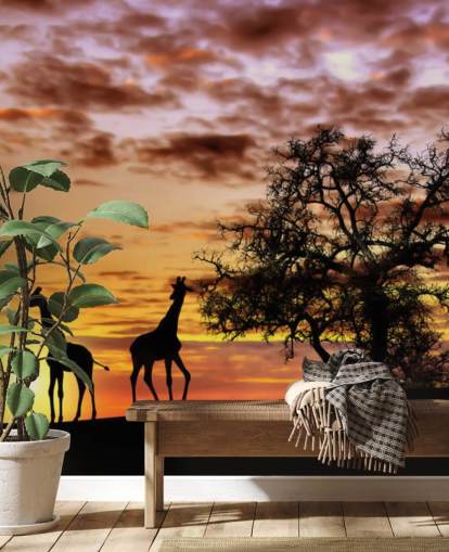 fond d'écran silhouettes de girafes et d'éléphants contre le coucher du soleil fond d'écran silhouettes de girafes et d'éléphants contre le coucher du soleil