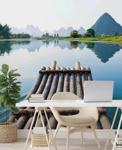 Bambus Raft på Still Lake Veggmaleri Bambus Raft på Still Lake Veggmaleri