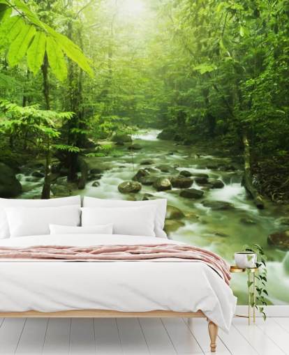 green custom river wallpaper mural called Forest River for offices green custom river wallpaper mural called Forest River for offices