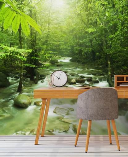 papier peint mural vert personnalisé appelé Forest River pour les bureaux papier peint mural vert personnalisé appelé Forest River pour les bureaux