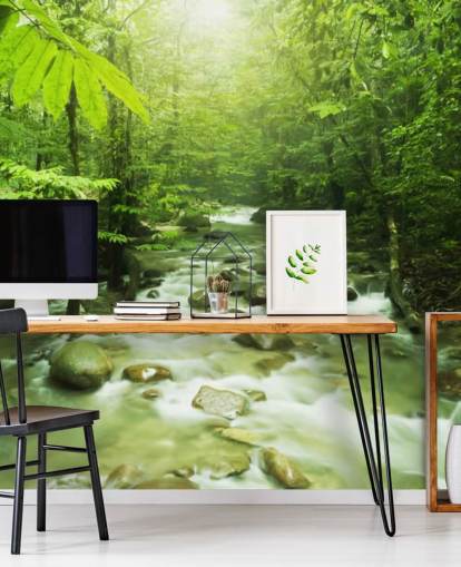 papier peint mural vert personnalisé appelé Forest River pour les bureaux papier peint mural vert personnalisé appelé Forest River pour les bureaux