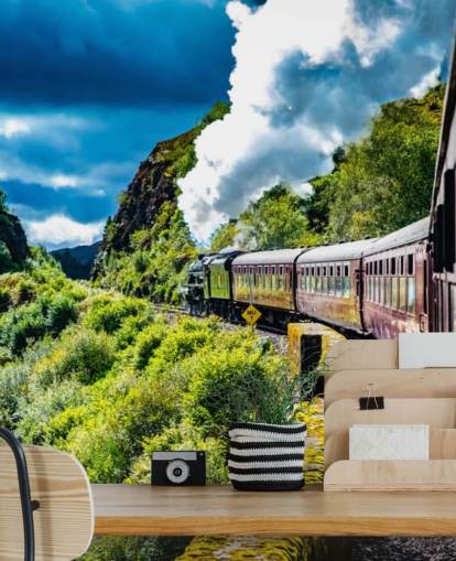 red steam train in countryside passenger view wallpaper red steam train in countryside passenger view wallpaper