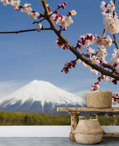 Pink Blossom Branch Mount Fuji-seinämaalaus Pink Blossom Branch Mount Fuji-seinämaalaus