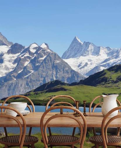 Schneebedeckter Berg und See Fototapete Schneebedeckter Berg und See Fototapete