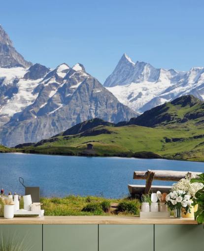 Snow Capped Mountain and Lake Wall Mural Snow Capped Mountain and Lake Wall Mural