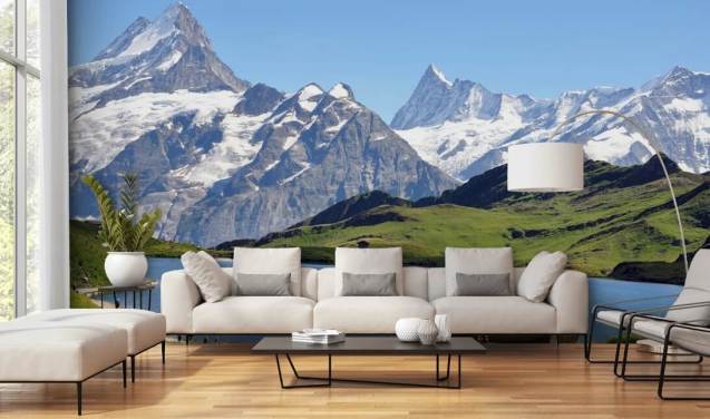 Schneebedeckter Berg und See Fototapete