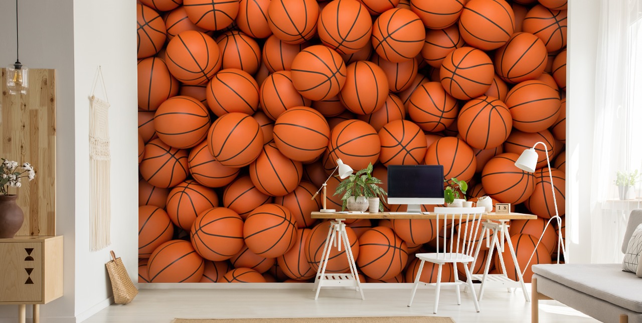 orange basketball wallpaper mural called Basketballs