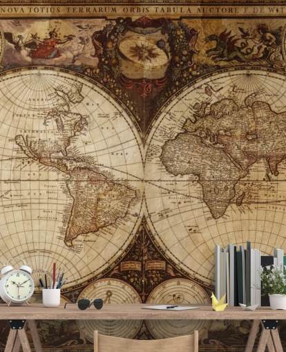 brown custom world map wallpaper mural called Vintage World Map for home offices and bedrooms brown custom world map wallpaper mural called Vintage World Map for home offices and bedrooms