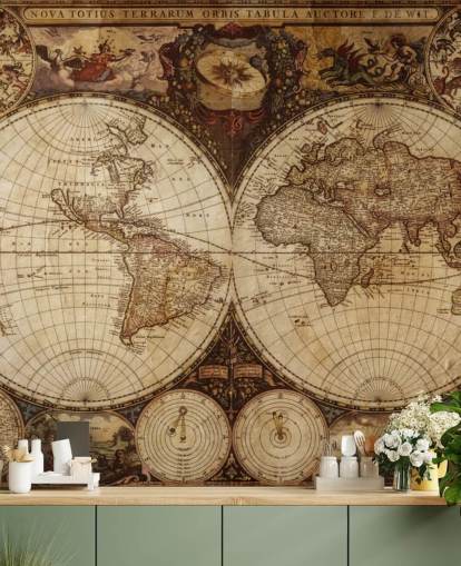 mural de papel pintado marrón personalizado con un mapa del mundo llamado Vintage World Map para el hogar, oficinas y dormitorios mural de papel pintado marrón personalizado con un mapa del mundo llamado Vintage World Map para el hogar, oficinas y dormitorios