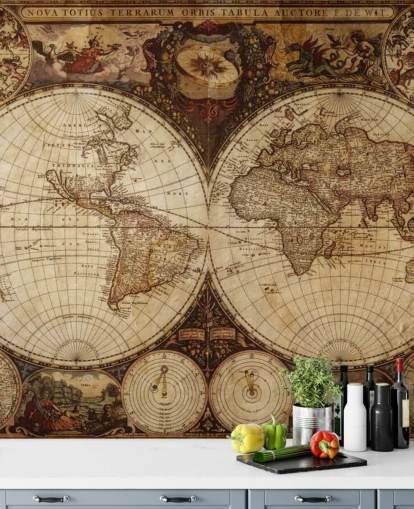 brown custom world map wallpaper mural called Vintage World Map for home offices and bedrooms brown custom world map wallpaper mural called Vintage World Map for home offices and bedrooms