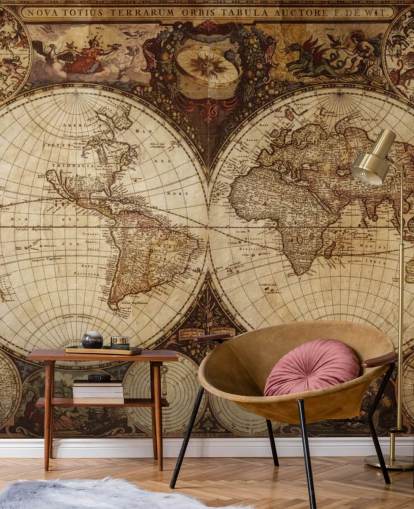 brunt brugerdefineret verdenskort tapetmaleri kaldet Vintage World Map til hjemmekontorer og soveværelser brunt brugerdefineret verdenskort tapetmaleri kaldet Vintage World Map til hjemmekontorer og soveværelser