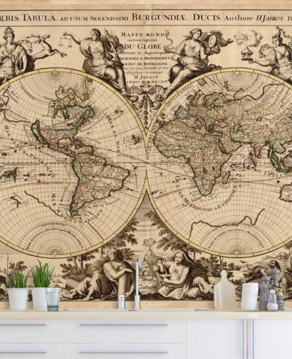 Papel pintado de pared con mapa del mundo vintage Papel pintado de pared con mapa del mundo vintage