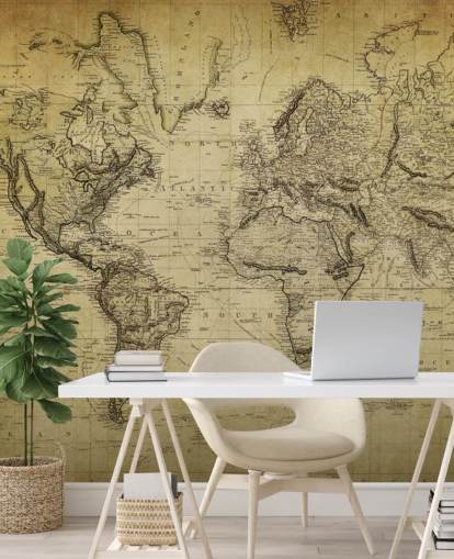 faded brown custom world map wallpaper mural called 19th Century Vintage Map for offices and bedrooms faded brown custom world map wallpaper mural called 19th Century Vintage Map for offices and bedrooms