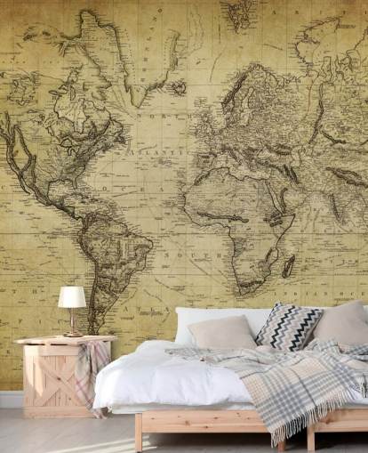 falmet brunt brugerdefineret verdenskort tapetmaleri kaldet 19th Century Vintage Map til kontorer og soveværelser falmet brunt brugerdefineret verdenskort tapetmaleri kaldet 19th Century Vintage Map til kontorer og soveværelser