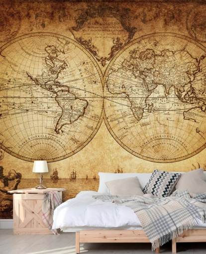 mural de papel pintado de mapa mundial personalizable marrón llamado Mapa mundial del siglo XVIII para sala de estar mural de papel pintado de mapa mundial personalizable marrón llamado Mapa mundial del siglo XVIII para sala de estar