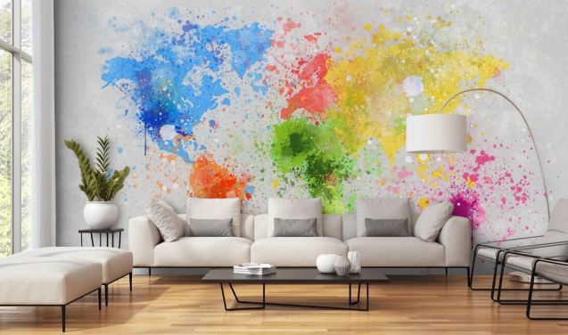custom world map wallpaper mural called World Map Painting for offices and schools
