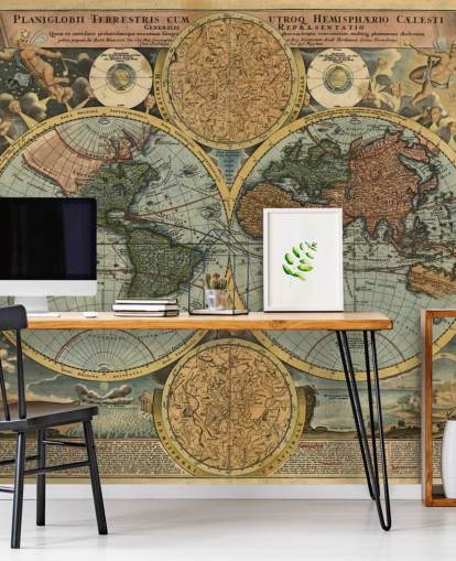 vintage stil världskarta tapetväggmålning kallad Ancient Map för hemmakontor och sovrum vintage stil världskarta tapetväggmålning kallad Ancient Map för hemmakontor och sovrum