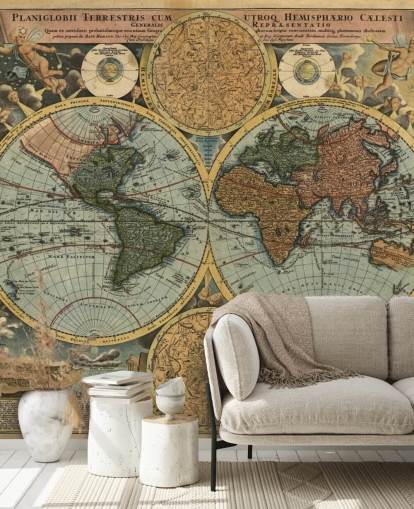 vintage style world map wallpaper mural called Ancient Map for home offices and bedrooms vintage style world map wallpaper mural called Ancient Map for home offices and bedrooms
