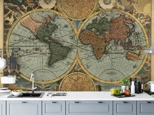 vintage style world map wallpaper mural called Ancient Map for home offices and bedrooms
