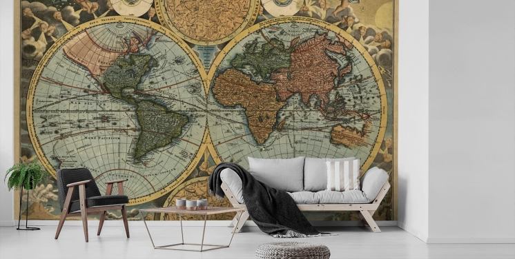 vintage style world map wallpaper mural called Ancient Map for home offices and bedrooms