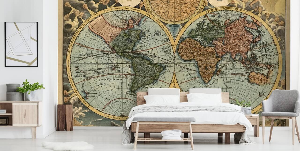 Weltkarten-Tapete im Vintage-Stil namens Ancient Map für Heimbüros und Schlafzimmer Weltkarten-Tapete im Vintage-Stil namens Ancient Map für Heimbüros und Schlafzimmer