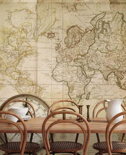 Gammal karta & kompass World Map Mural Gammal karta & kompass World Map Mural