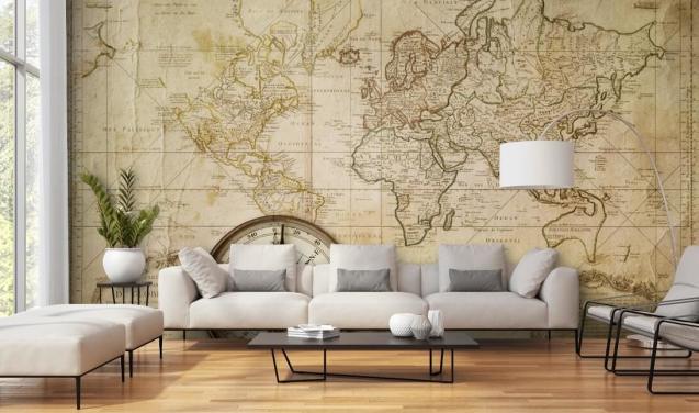 Old Map & Compass World Map Mural