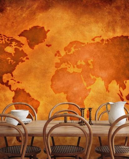 Uniek lederen wereldkaartbehang Uniek lederen wereldkaartbehang