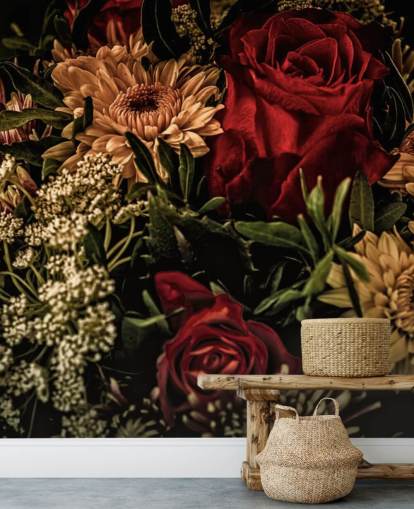 Mørke blomster roser og blomster tapet Mørke blomster roser og blomster tapet